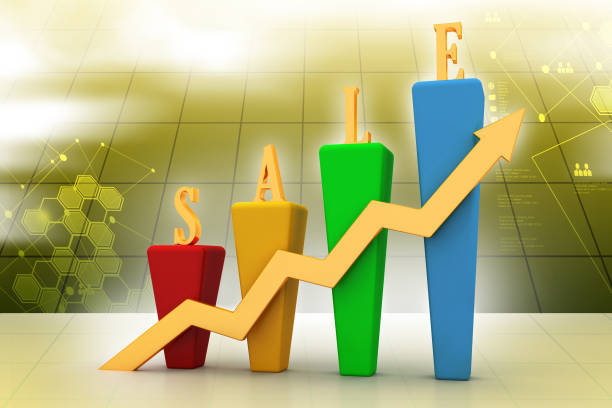 نمودار رشد فروش آنلاین با فلش رو به بالا