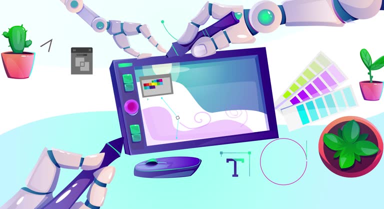 تولید محتوای بصری با هوش مصنوعی مولد تولید محتوای بصری خلاقانه با بازوهای رباتیک هوش مصنوعی