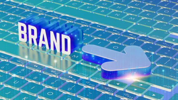 صفحه کلید کامپیوتر با متن برند دیجیتال و آیکون فلش