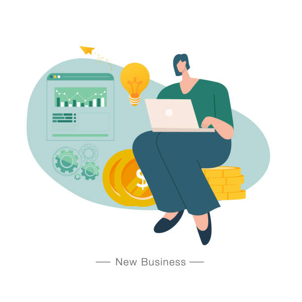 زنی در حال راهاندازی کسب کار آنلاین با لپتاپ زنی در حال راهاندازی کسب کار آنلاین با لپتاپ