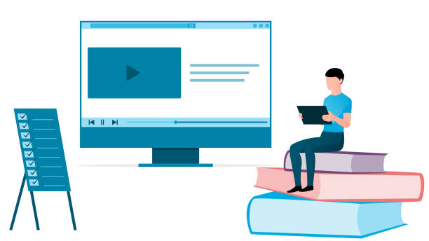 مفهوم یادگیری آنلاین با کامپیوتر و کتاب - طراحی UX/UI برای آموزش آنلاین و پلتفرمهای آموزشی