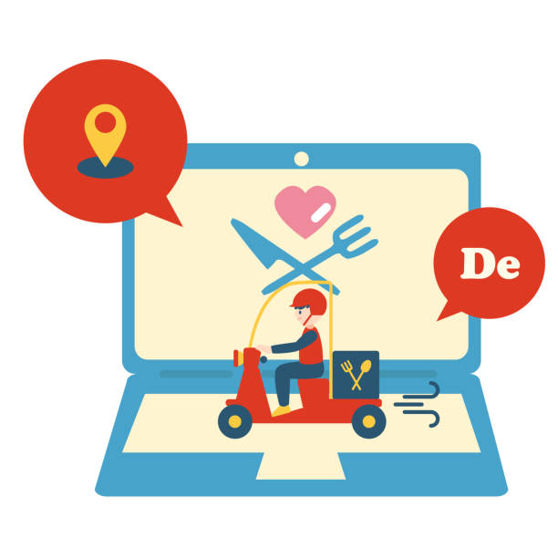 تصویری گرافیکی از فرآیند سفارش و تحویل آنلاین غذا