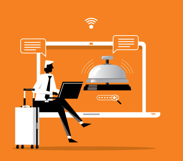 گردشگران در حال انتخاب هتل و رزرو آنلاین اتاق گردشگران در حال انتخاب هتل و رزرو آنلاین با استراتژی سئو هتل