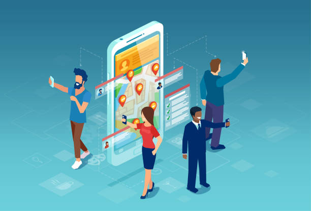 بهینهسازی سئو محلی برای جذب مشتریان منطقهای, local SEO, lead generation مفهوم سئو محلی با اشتراک گذاری موقعیت مکانی در موبایل