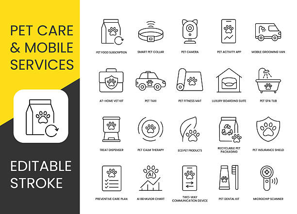 آیکون‌های مدیریت سلامت حیوانات خانگی و خدمات دامپزشکی