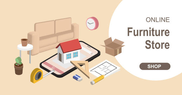 مشتری در حال خرید آنلاین مبلمان و دکوراسیون منزل
