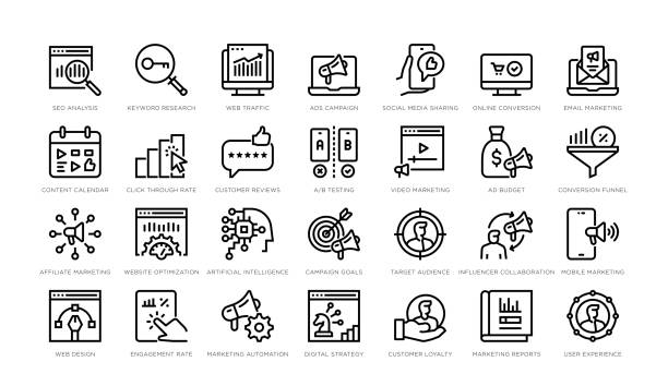 آیکون‌های دیجیتال مارکتینگ و بهینه‌سازی تجربه کاربری