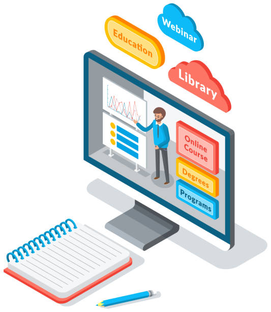 استاد در حال تدریس از طریق کلاس آنلاین دانشگاهی با نمودار