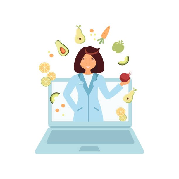 متخصص تغذیه آنلاین در حال مشاوره با بیمار از طریق یک وب سایت حرفهای و کاربرپسند