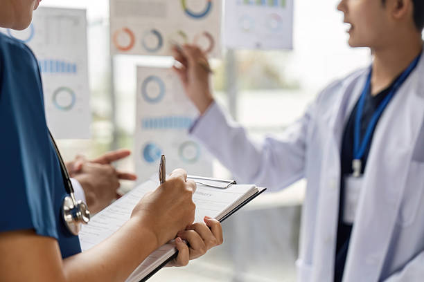 تیم پزشکی در حال بررسی دادههای CRM برای بهینهسازی تجربه بیمار