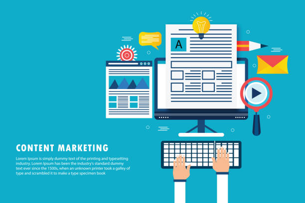 مفهوم بازاریابی محتوا برای شرکت حسابداری با آیکون‌های مختلف