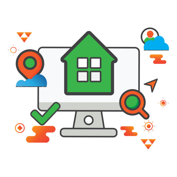 اهمیت بهینه سازی صفحات ملک در سئو تصویرسازی گرافیکی از یک خانه مدرن، نمادی از بهینه سازی سایت املاک