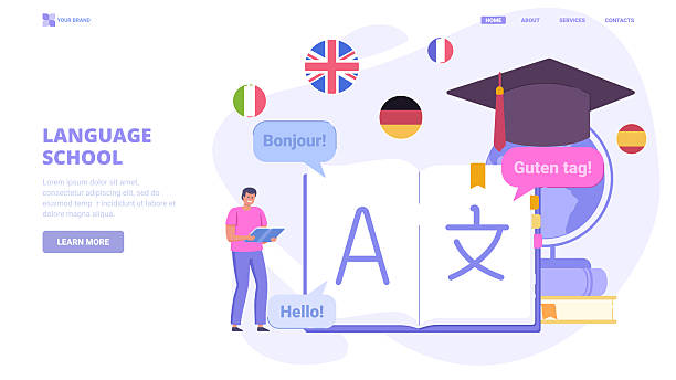 مفهوم اپلیکیشن یادگیری زبان با کتاب و کره زمین، پلتفرم آموزش آنلاین