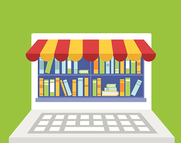 کتابخانه دیجیتال در لپتاپ، نماد بهینهسازی UX/UI برای فروشگاه کتاب آنلاین