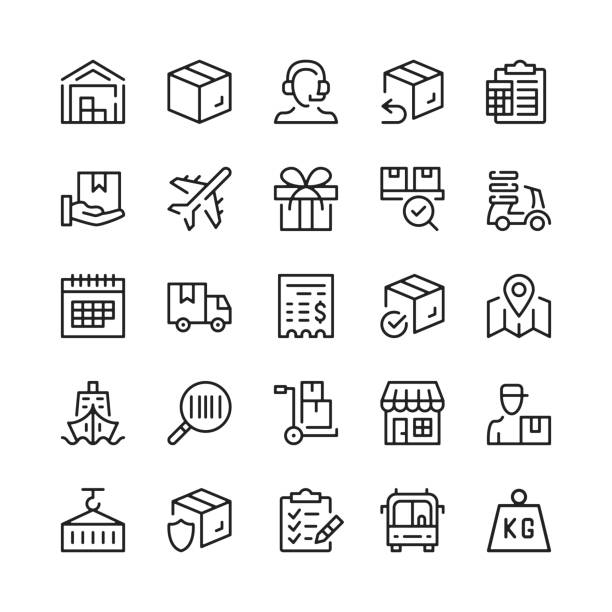 آیکون‌های مرتبط با مدیریت لجستیک بین‌المللی و حمل و نقل