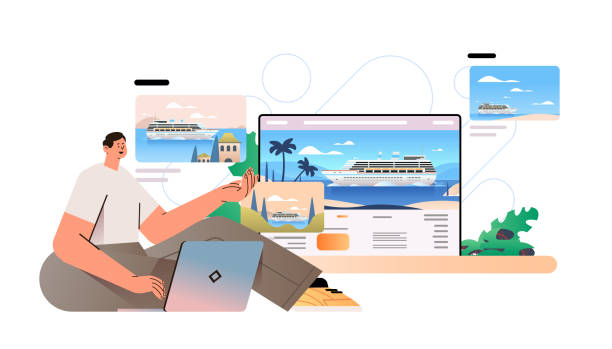 مسافر در حال برنامهریزی سفر و رزرو آنلاین از طریق لپتاپ - اهمیت طراحی سایت ریسپانسیو برای جذب گردشگر