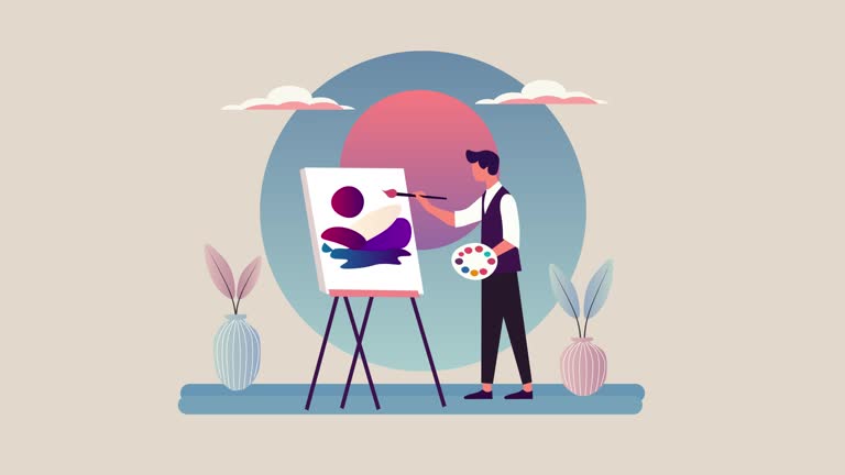 نقاش در مقابل بوم نقاشی، نمادی از خلق اثر و بازاریابی آنلاین هنر در سال ۲۰۲۵