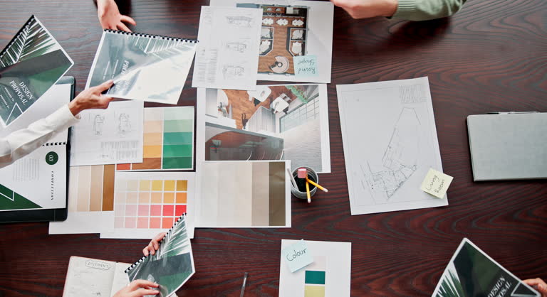 بازاریابی شرکت طراحی داخلی با استفاده از مود برد و پالت رنگی