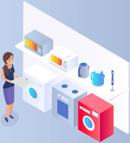 طراحی داخلی آشپزخانه با لوازم خانگی مدرن برای بازاریابی آنلاین