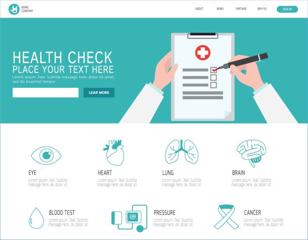 اینفوگرافیک ویژگیهای یک سایت پزشکی موفق با آیکونهای سلامت و تایید