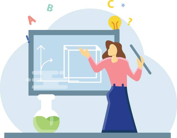 استاد خانم در حال توضیح نمودار بر روی تخته سفید - ارائه محتوای آموزشی جذاب