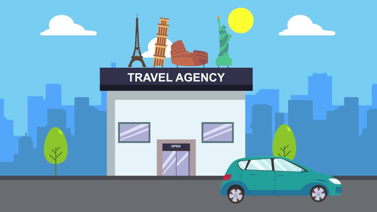 دفتر آژانس مسافرتی مدرن که از استراتژیهای توریسم دیجیتال برای جذب مشتری استفاده میکند