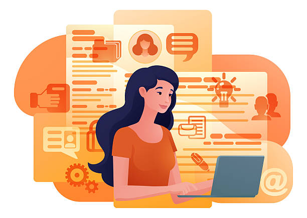 کاربردهای آنلاین وردپرس زن با لپ تاپ در حال جستجو