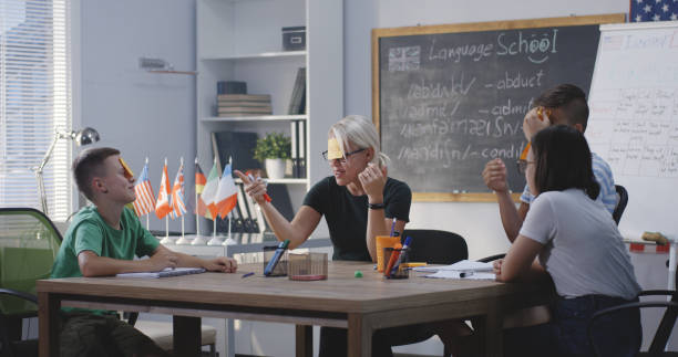 معلم زبان در آموزشگاه زبان در حال تدریس، نماد جذب دانشجو با کمپینهای هوشمند گوگل