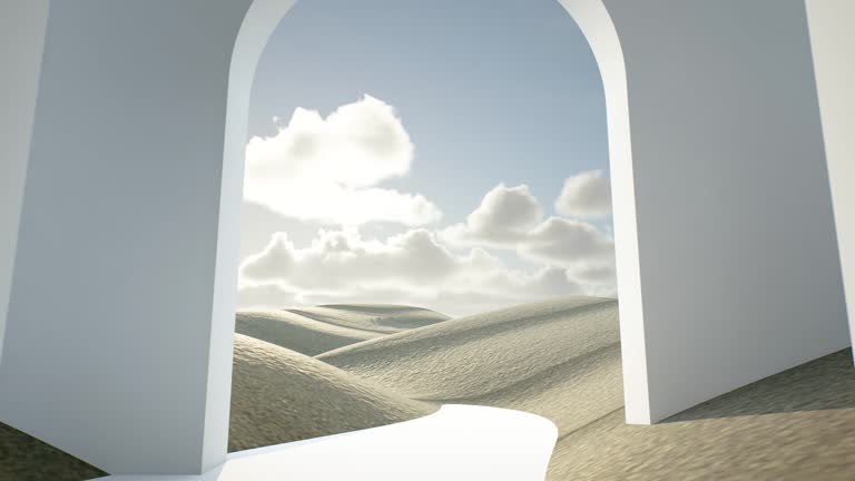 تجسم آینده معماری کویر با طراحی سایت AR در یزد - راهرو سه بعدی با آسمان زیبا