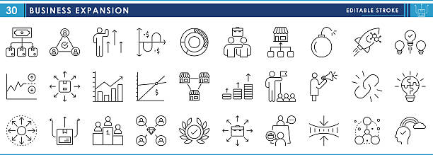 تصویری از آیکونهای خطی مربوط به توسعه کسب و کار و نوآوری - استراتژی برندینگ دیجیتال هنر