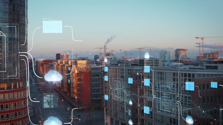 تصویر هوایی از ساختمانهای آپارتمانی در منطقه مسکونی مدرن شهری در غروب آفتاب - تجسم خانههای رویایی در شیراز: نقش کلیدی بهینهسازی تجربه کاربری (UX) و تور مجازی در طراحی سایت دفاتر معماری داخلی