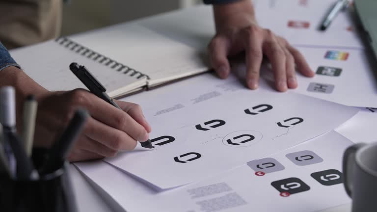 طراح گرافیک در حال کار روی استراتژی سئو و طراحی لوگو برای یک سایت در تهران