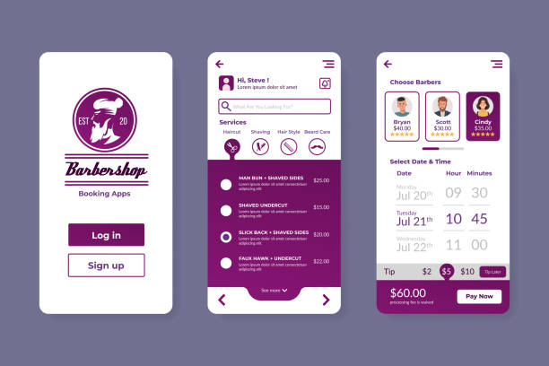 قالب طراحی رابط کاربری اپلیکیشن رزرو آرایشگاه مردانه. طراحی سایت آرایشگاه مردانه با سیستم رزرو آنلاین پیشرفته در کرج، ویژگیهای کلیدی وبسایت آرایشگاه