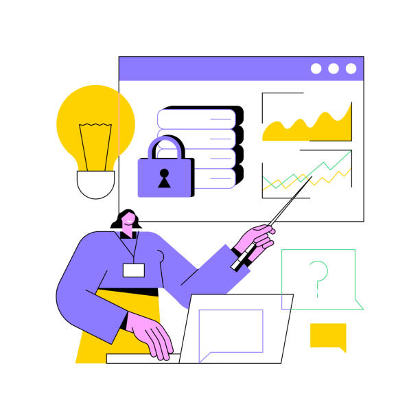 یکپارچهسازی آموزش و مدیریت: نقش ساخت نرم افزار مدیریت آموزشگاه زبان (LMS) سفarشی در موفقیت دیجیتال مارکتینگ و سئو آموزشگاههای زبان در مشهد - تصویر مفهومی از تحلیل دادههای بزرگ در یک کنفرانس