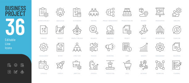 سئو B2B نساجی و دیجیتال مارکتینگ صنعتی: مجموعه آیکونهای پروژه و کسبوکار