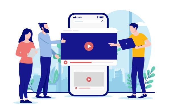 مفهوم بازاریابی ویدیویی کسب و کار آنلاین - تولید محتوای ویدئویی، بازاریابی دیجیتال، وبسایت فروشگاهی