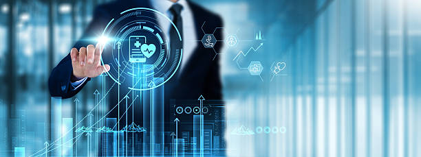 تاجر در حال بررسی نمودار نتایج بیماران و مشاورههای از راه دور، اعتمادسازی دیجیتال در سلامت، پشتیبانی سایت پزشکی