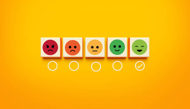 نمادهای رضایت مشتری با اموجیهای بازخورد و علامت تیک روی اموجی خندان، نشاندهنده اهمیت تجربه مشتری و بازخورد در پورتال امن شرکتهای حسابرسی.