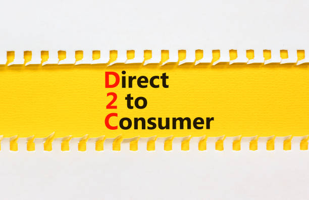 نماد D2C یا مستقیم به مصرفکننده، نشان دهنده استراتژی برندینگ دیجیتال و طراحی سایت D2C برای تولیدیهای پوشاک به منظور فروش جهانی لباس در سال 2025