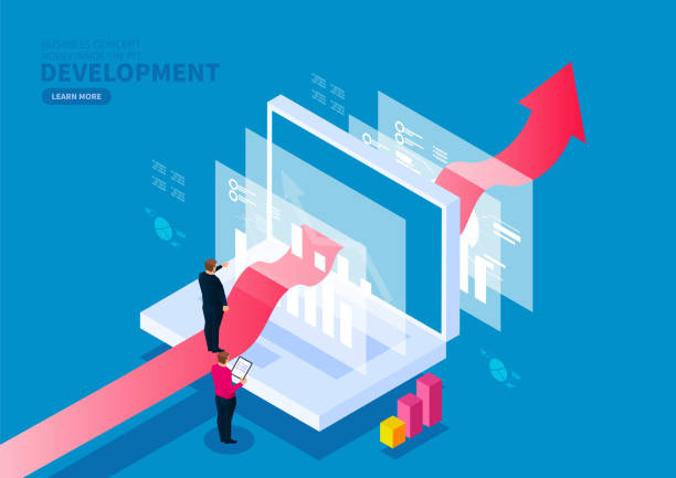 نمای دیجیتالی از توسعه کسبوکار و خدمات مالی که نمادی از تحول دیجیتال در دیجیتال مارکتینگ B2B است.