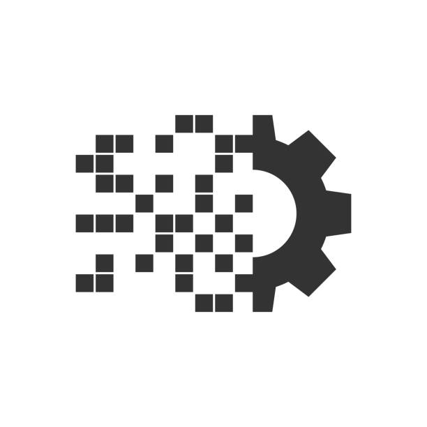 آیکون چرخ دنده دیجیتال در پس زمینه سفید، نمادی از استراتژی های دیجیتال مارکتینگ و سئو صنعتی برای کارخانجات پلاستیک فردیس