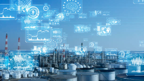 مفهوم فناوری صنعتی و شبکه ارتباطی و اتوماسیون کارخانه برای سئو B2B و برندینگ دیجیتال کارخانجات تجهیزات برقی اراک