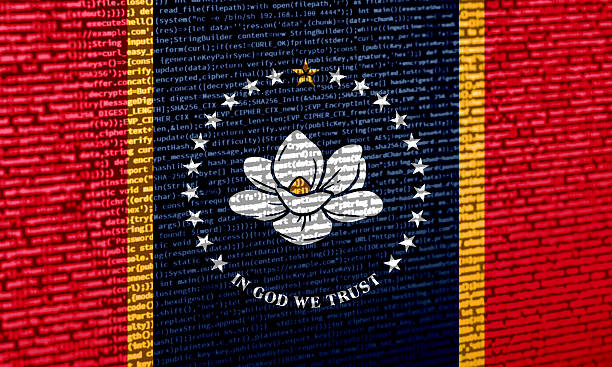 پرچم میسیسیپی بر فراز کدهای دیجیتال، مفهوم امنیت سایبری، نوآوری و تحول دیجیتال در نساجی یزد