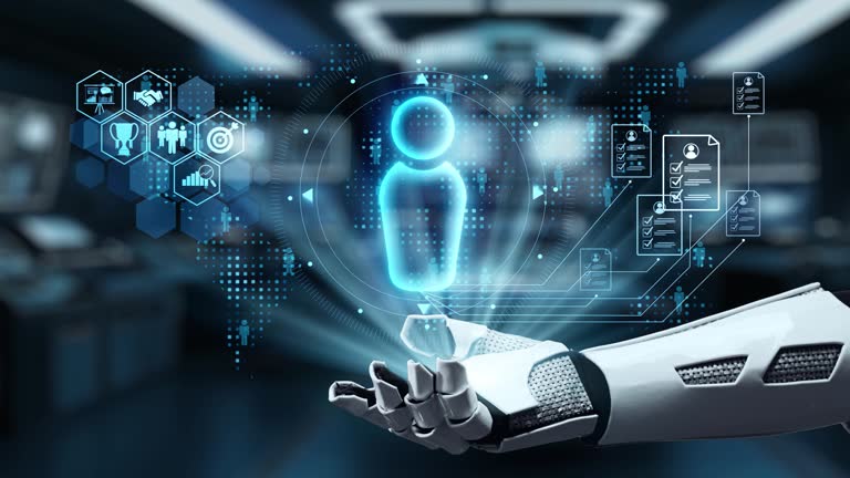 دست رباتیک در حال نمایش هولوگرام دیجیتال ارتباطات انسانی؛ نمادی از آینده جذب استعداد برنامهنویسی و پینو سایت