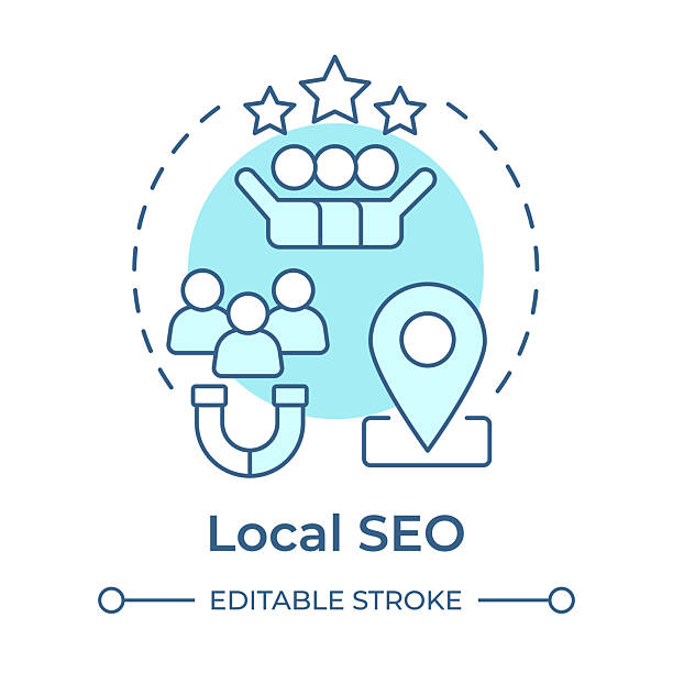 مفهوم سئو محلی با رنگ آبی ملایم - استراتژی سئو فوق محلی و طراحی سایت PWA برای صدرنشینی خدمات رنت ماشین در قشم