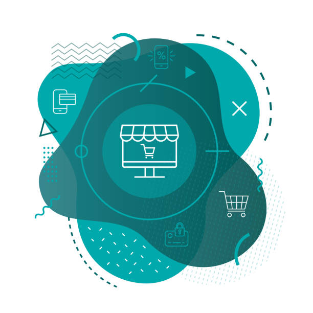 نماد فروشگاه آنلاین مدرن، نشانگر طراحی تجربه کاربری (UX) موفق و سئو بینالمللی برای فروشگاههای فیروزه با تأیید اصالت بلاکچین