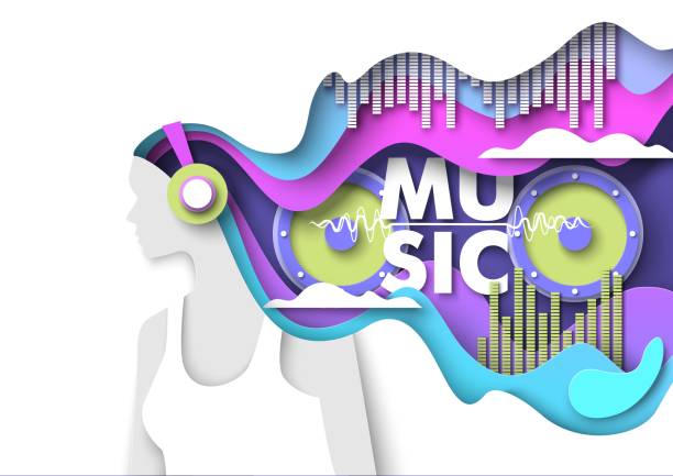 پوستر و تصویرسازی خلاقانه با تم موسیقی و گوش دادن برای برندینگ دیجیتال و طراحی سایت استودیو ضبط در رشت