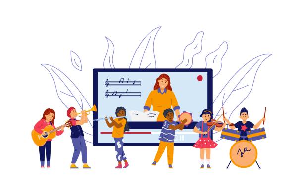طنین موسیقی مقامی خراسان شمالی: آینده دیجیتال مارکتینگ آموزشگاههای موسیقی بجنورد با آموزش سئو و تولید محتوای ویدئویی - تصویر کودکان در حال آموزش آنلاین موسیقی