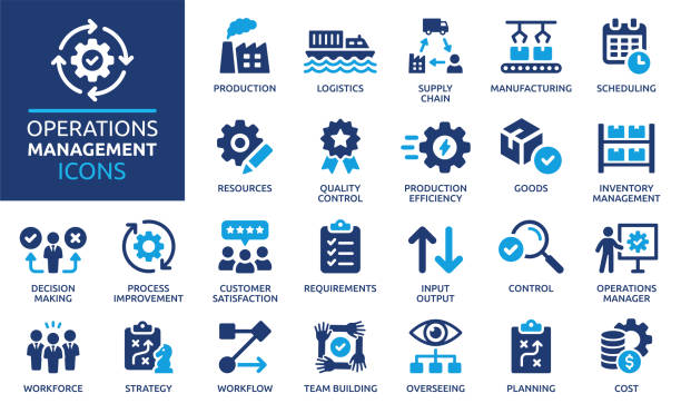 مجموعه آیکونهای مدیریت عملیات و بهینهسازی لجستیک با نرم افزار لجستیک هوشمند