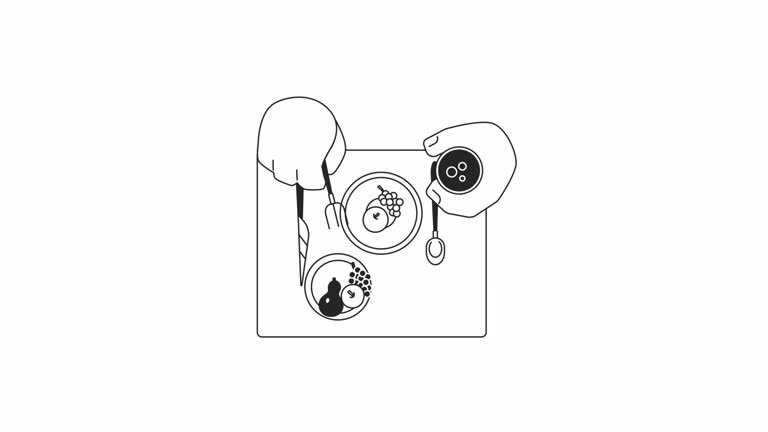 تصویری کارتونی از قرار دادن میوههای ارگانیک روی بشقاب در مقاله تضمین اصالت از مزارع دزفول و نقش طراحی سایت محصولات ارگانیک